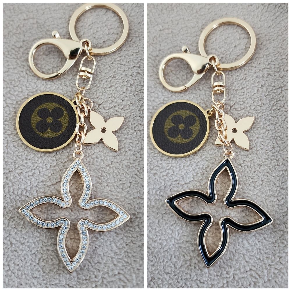 Authentic LV Upcycled canvas keychain with reversible Rhinestones/enamel…